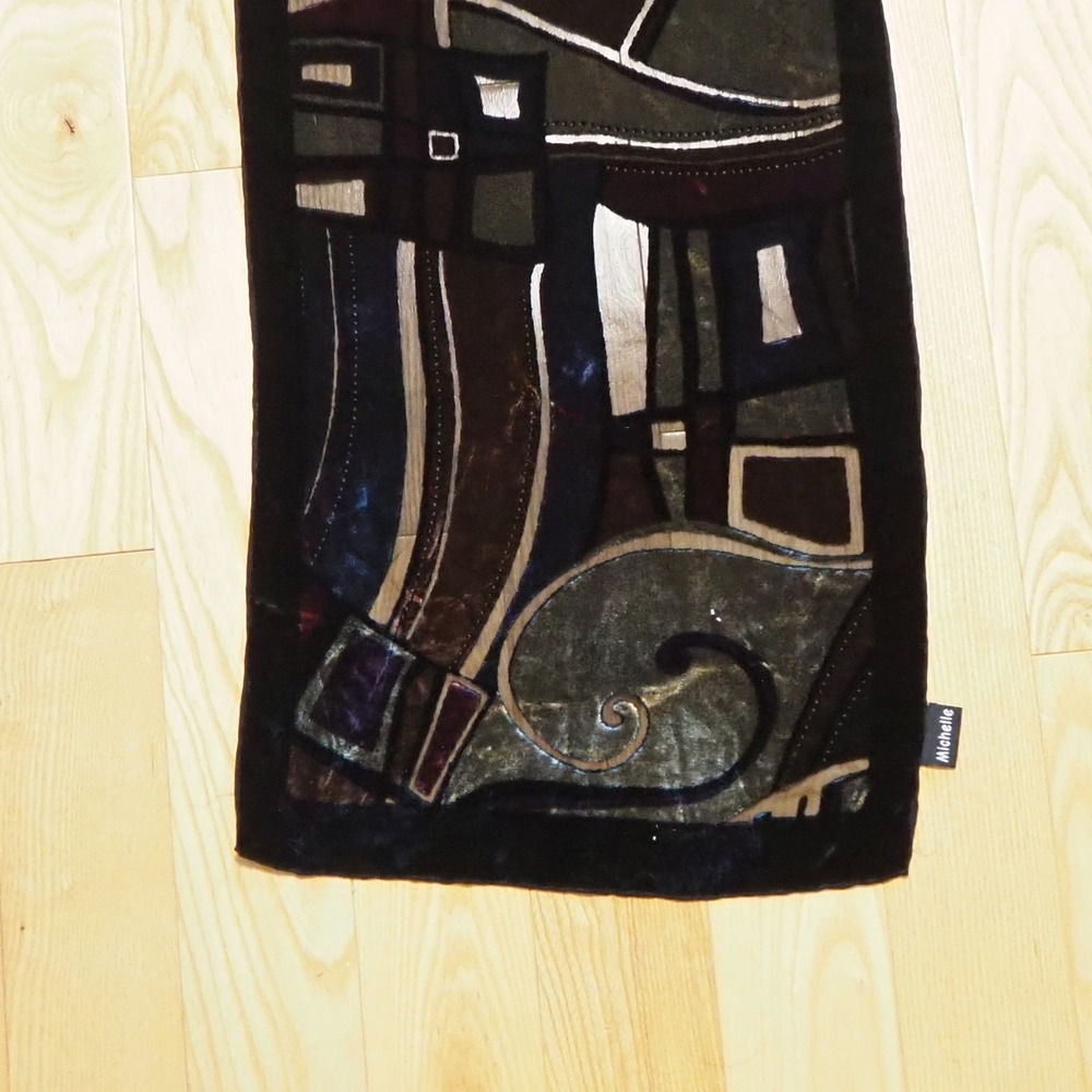 Michelle Art Deco Velvet Burnout Rectangle Scarf Silk Blend Wrap Shawl MCM Artsy